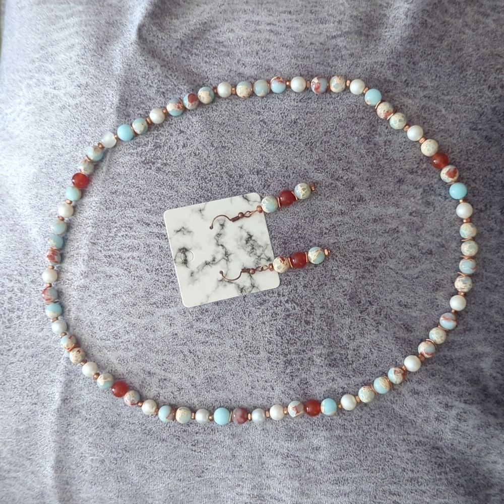 Mixed media stretch necklace & earrings